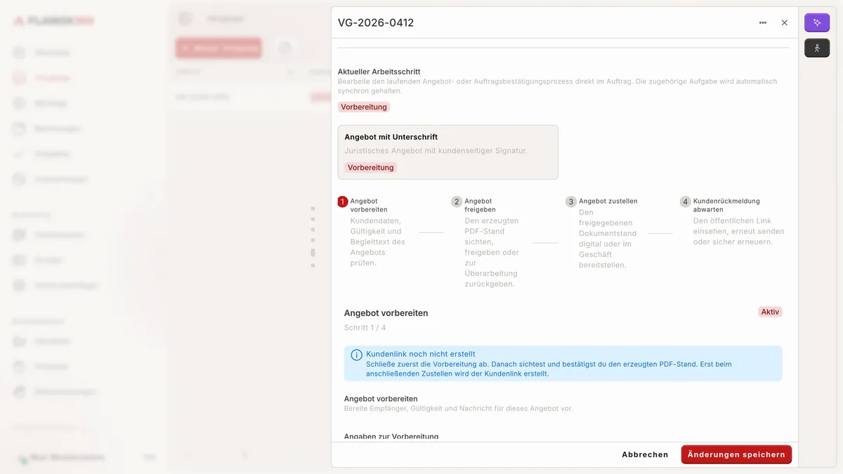 Angebot mit den vier Schritten vorbereiten, freigeben, zustellen und Rückmeldung abwarten