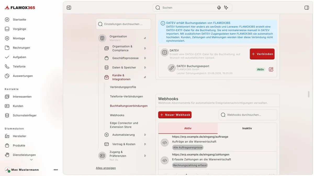 Buchhaltungsverbindungen mit DATEV-Buchungsexport und Webhooks Buchhaltungsverbindungen mit DATEV-Buchungsexport und Webhooks