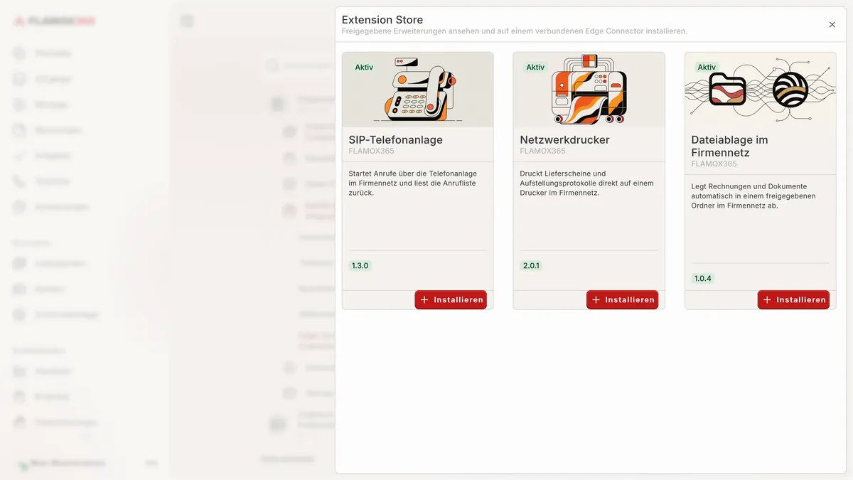 Extension Store mit Erweiterungen für SIP-Telefonanlage, Netzwerkdrucker und Dateiablage im Firmennetz Extension Store mit Erweiterungen für SIP-Telefonanlage, Netzwerkdrucker und Dateiablage im Firmennetz