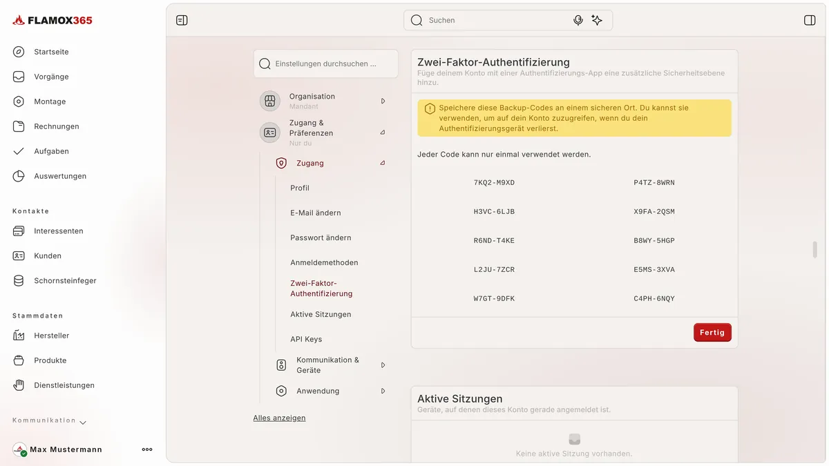 Zwei-Faktor-Authentifizierung mit einer Liste einmal verwendbarer Backup-Codes